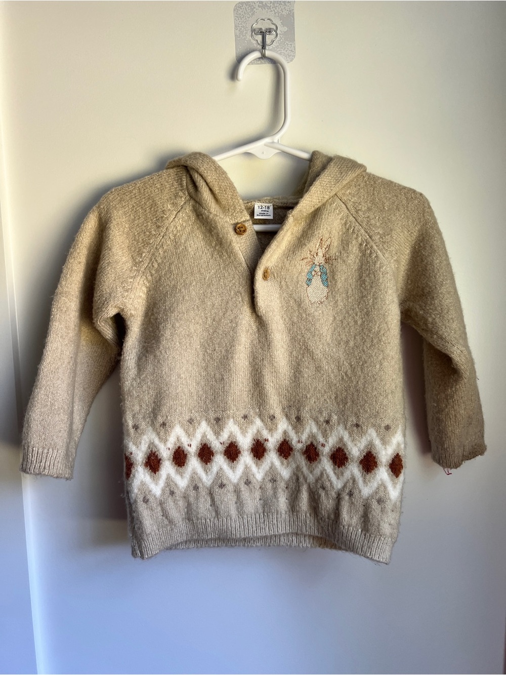 M&S Peter Rabbit Hooded Fair Isle Knit Sweater 12–18M